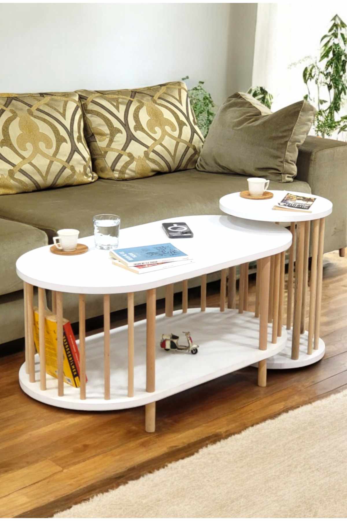 Sofabordsett Hanah Home Peka Set (90 x 43 x 45 cm) Hvit - Hvit