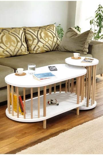 Sofabordsett Hanah Home Peka Set (90 x 43 x 45 cm) Hvit - Hvit - Møbler - Bord - Sofabord