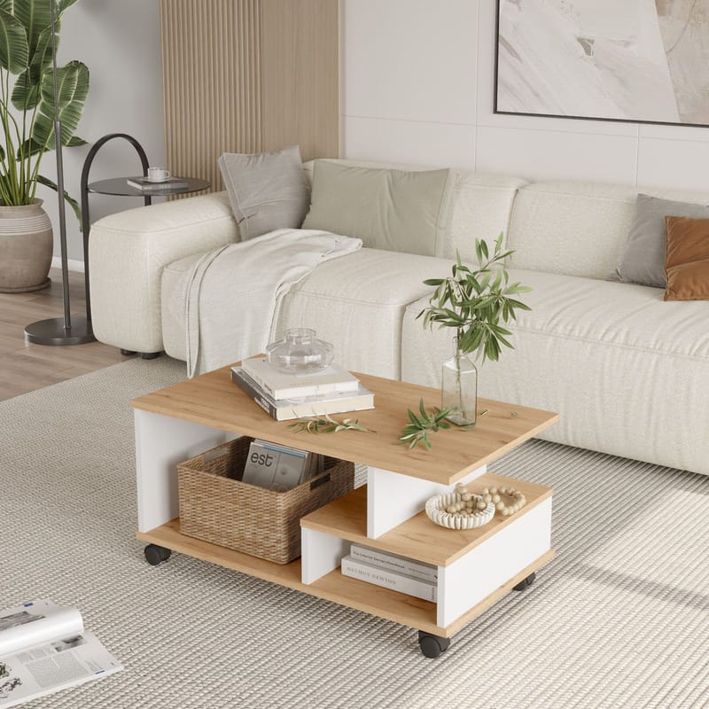 Solven Sofabord 90x42,5x51 cm - Eik og hvit - Møbler - Bord - Sofabord