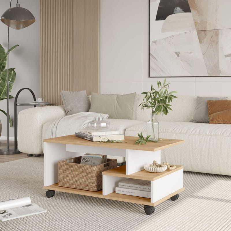 Solven Sofabord 90x42,5x51 cm - Eik og hvit - Møbler - Bord - Sofabord