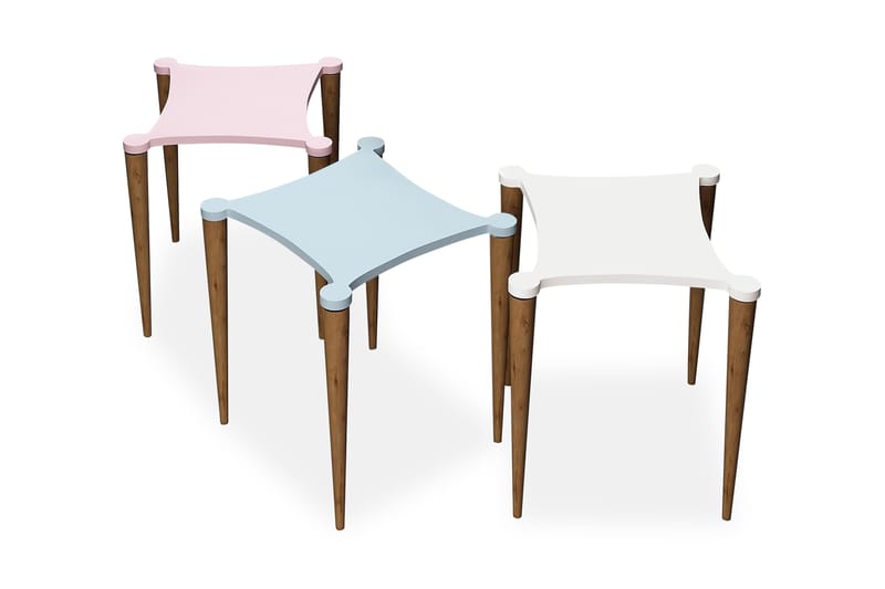 Springtime Settbord 50 cm 3 Bord - Hvit/Rosa/Blå - Sofabord - Settbord