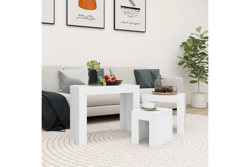 Stablebare salongbord 3 stk hvit sponplate - Hvit - Møbler - Bord - Sofabord