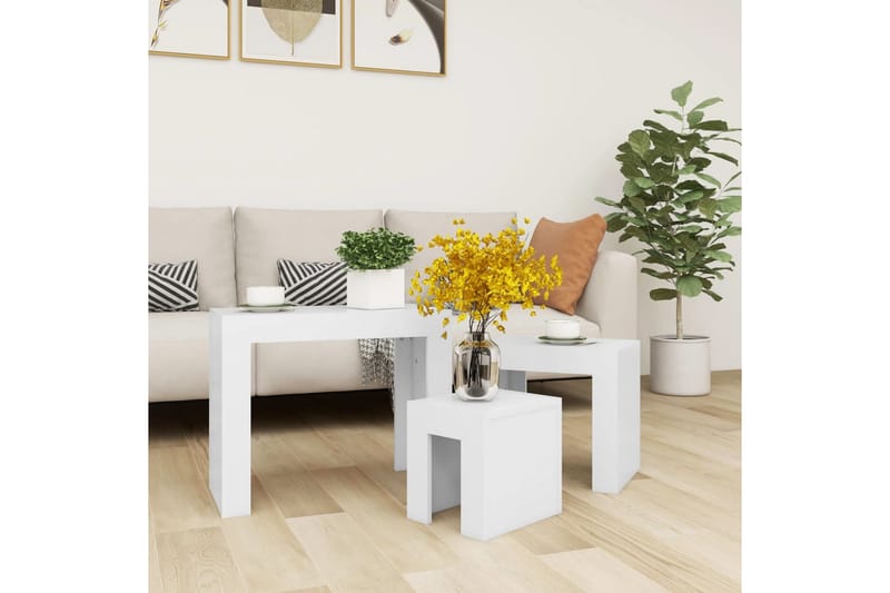 Stablebare salongbord 3 stk hvit sponplate - Hvit - Møbler - Bord - Sofabord