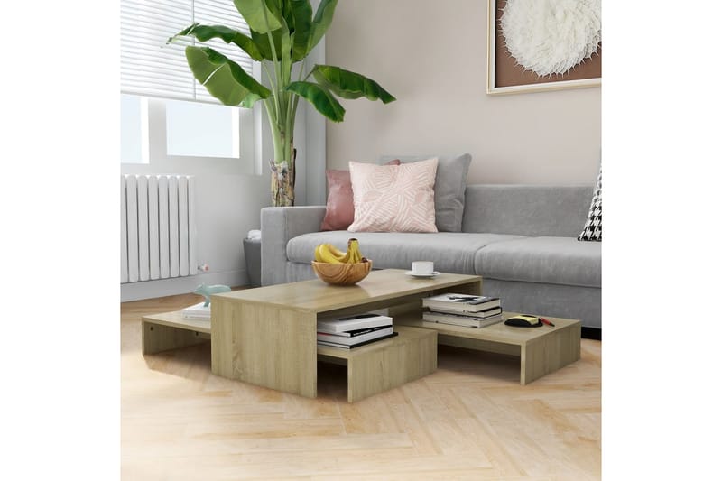 Stablebart salongbordsett 100x100x26,5 cm sponplate - Brun - Møbler - Bord - Sofabord