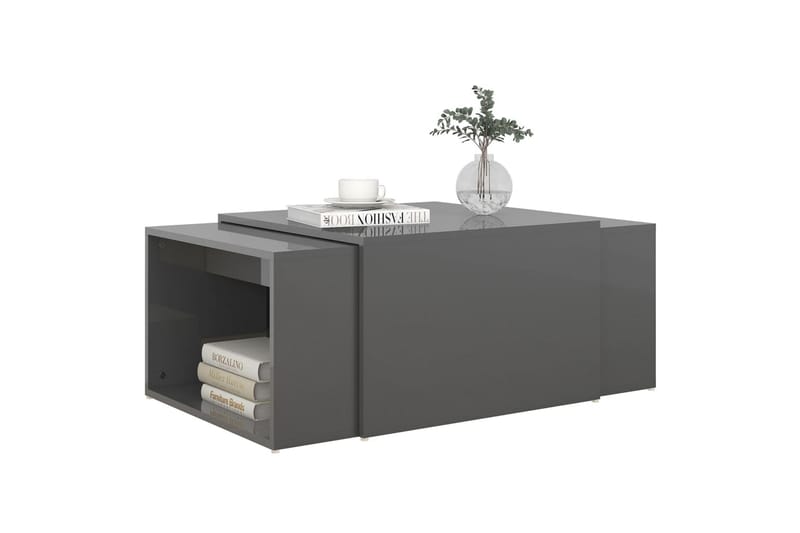 Stablebart salongbordsett 3 stk høyglans grå 60x60x30 cm - Grå - Sofabord