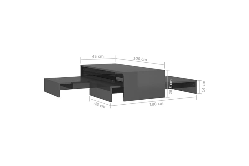 Stablebart salongbordsett høyglans grå 100x100x26,5 cm - Grå - Sofabord - Settbord