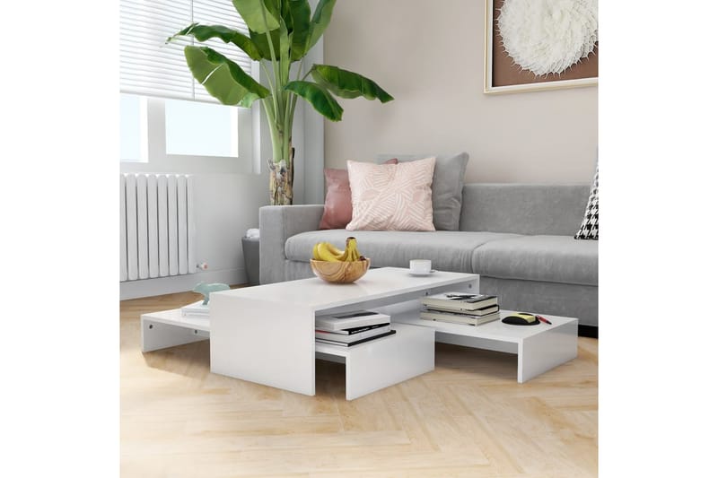 Stablebart salongbordsett høyglans hvit 100x100x26,5 cm - Hvit - Møbler - Bord - Sofabord