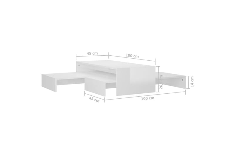 Stablebart salongbordsett høyglans hvit 100x100x26,5 cm - Hvit - Møbler - Bord - Sofabord