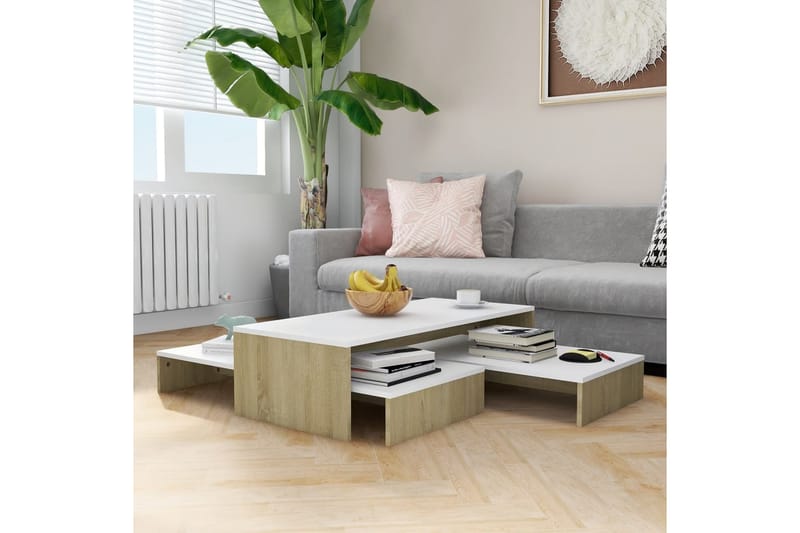 Stablebart salongbordsett hvit og sonoma eik 100x100x26,5 cm - Beige - Møbler - Bord - Sofabord