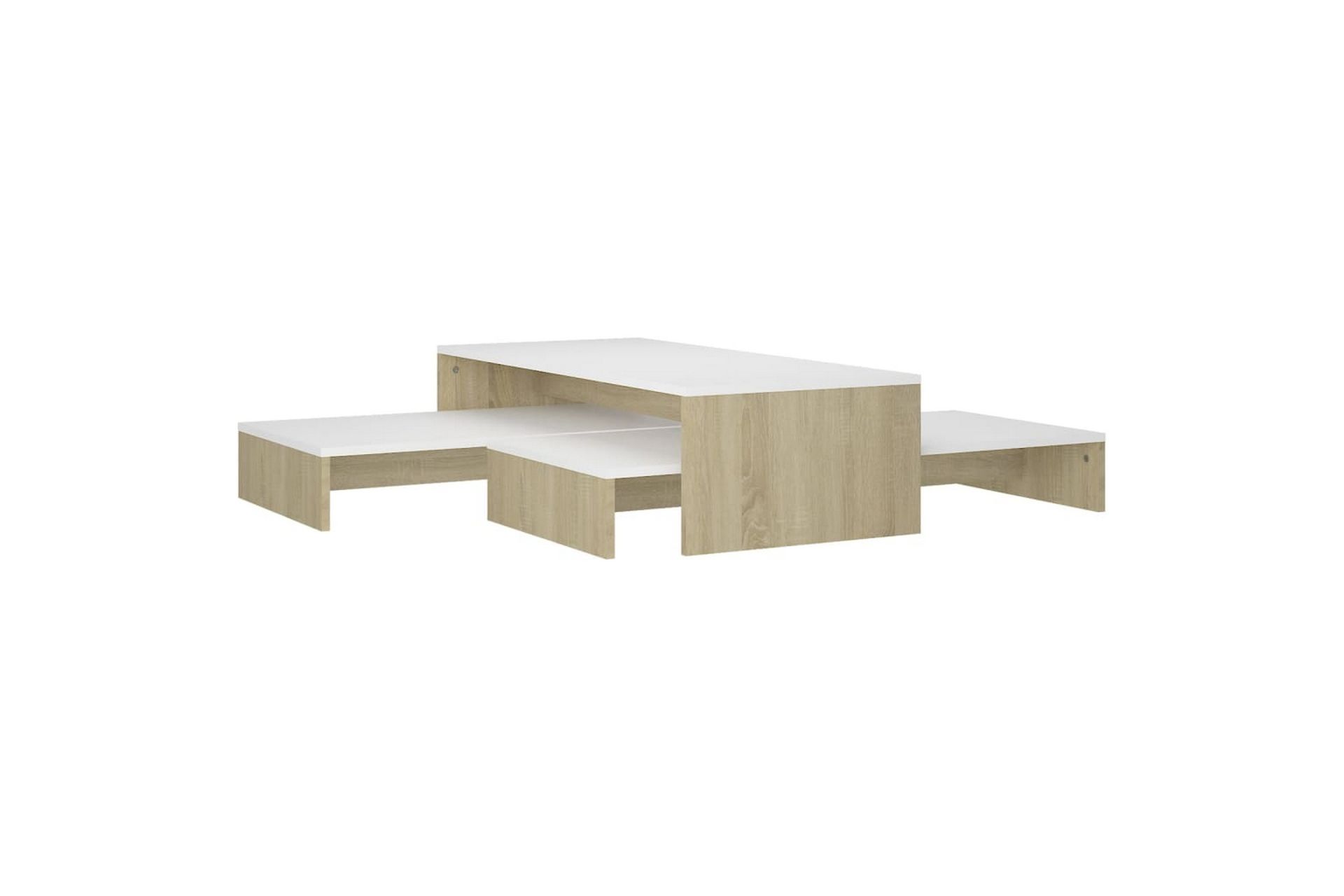 Stablebart salongbordsett hvit og sonoma eik 100x100x26,5 cm - Beige - Møbler - Bord - Sofabord