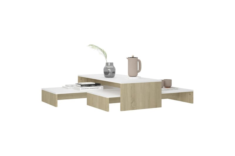 Stablebart salongbordsett hvit og sonoma eik 100x100x26,5 cm - Beige - Sofabord - Settbord