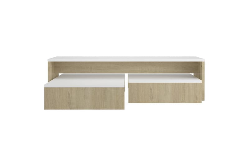 Stablebart salongbordsett hvit og sonoma eik 100x100x26,5 cm - Beige - Sofabord - Settbord