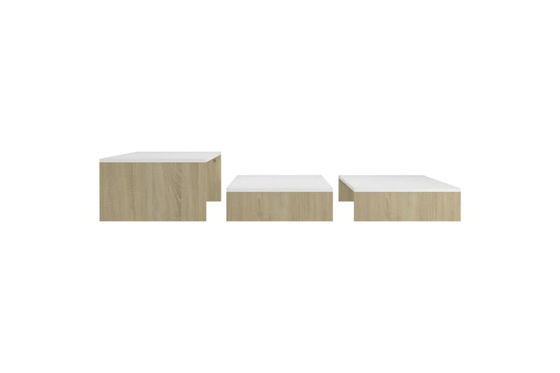 Stablebart salongbordsett hvit og sonoma eik 100x100x26,5 cm - Beige - Sofabord - Settbord