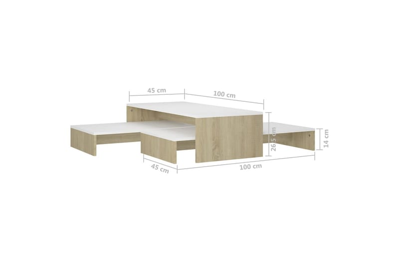 Stablebart salongbordsett hvit og sonoma eik 100x100x26,5 cm - Beige - Møbler - Bord - Sofabord