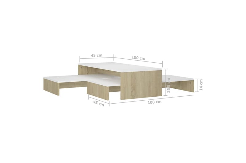 Stablebart salongbordsett hvit og sonoma eik 100x100x26,5 cm - Beige - Sofabord - Settbord