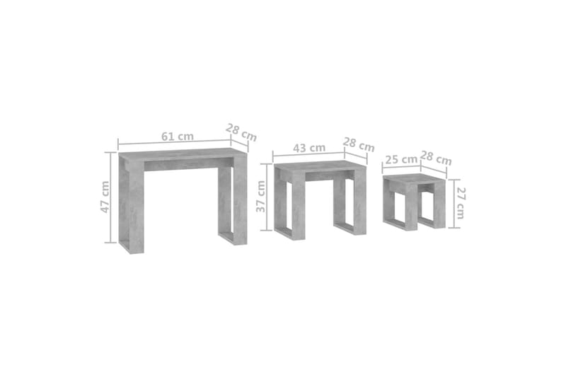 Stablebord 3 stk betonggrå sponplate - Grå - Sofabord - Settbord