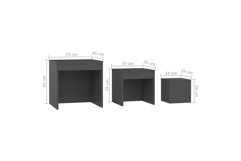 Stablebord 3 stk grå sponplate - Grå - Sofabord - Settbord