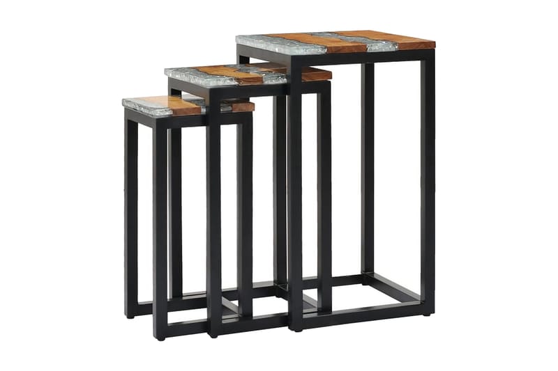 Stablebord 3 stk heltre teak og polyresin - Brun - Møbler - Bord - Sofabord