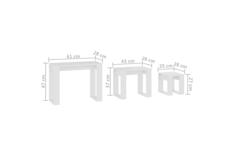 Stablebord 3 stk hvit sponplate - Hvit - Sofabord - Settbord