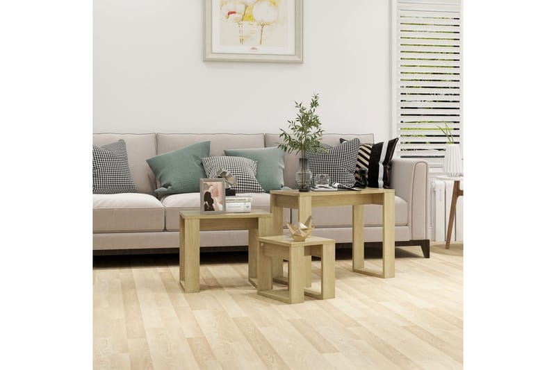 Stablebord 3 stk sonoma eik sponplate - Brun - Møbler - Bord - Sofabord