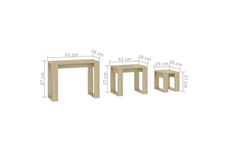 Stablebord 3 stk sonoma eik sponplate - Brun - Sofabord - Settbord