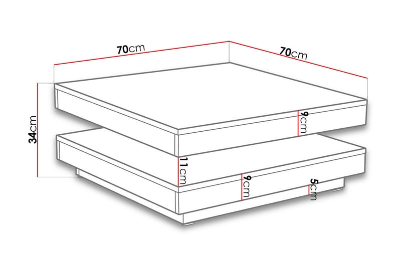 Stoliv Sofabord 70 cm Vridbart med Oppbevaringshylle - Hvit - Møbler - Bord - Sofabord