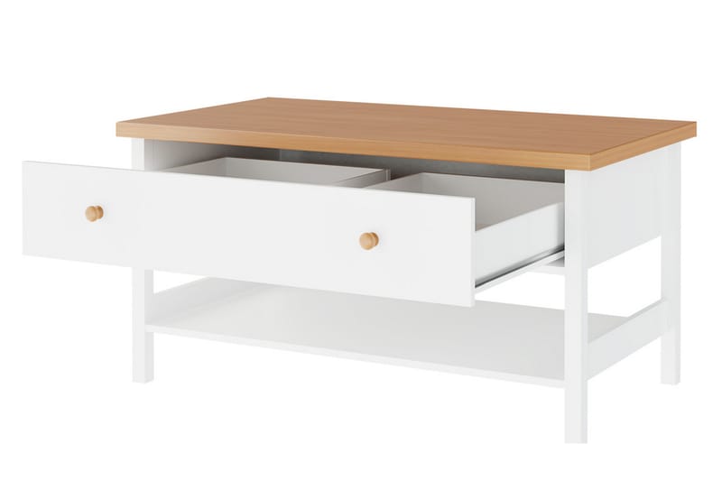 Storys Sofabord 110 cm med Oppbevaringsskuff + Hylle - Beige/Hvit - Møbler - Bord - Sofabord