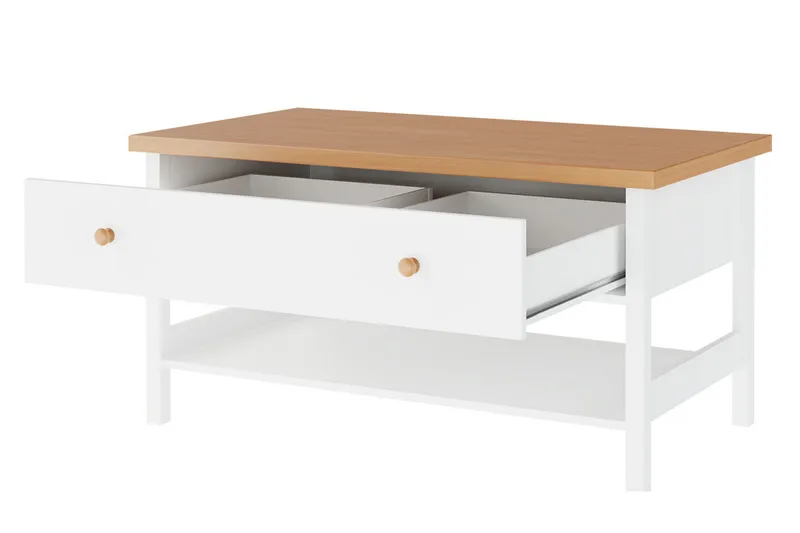 Storys Sofabord 110 cm med Oppbevaringsskuff + Hylle - Beige/Hvit - Møbler - Bord - Sofabord