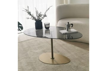 Svanabyn 90 cm Ovalt Sofabord i Glass og Metall - Grå - Møbler - Bord - Sofabord
