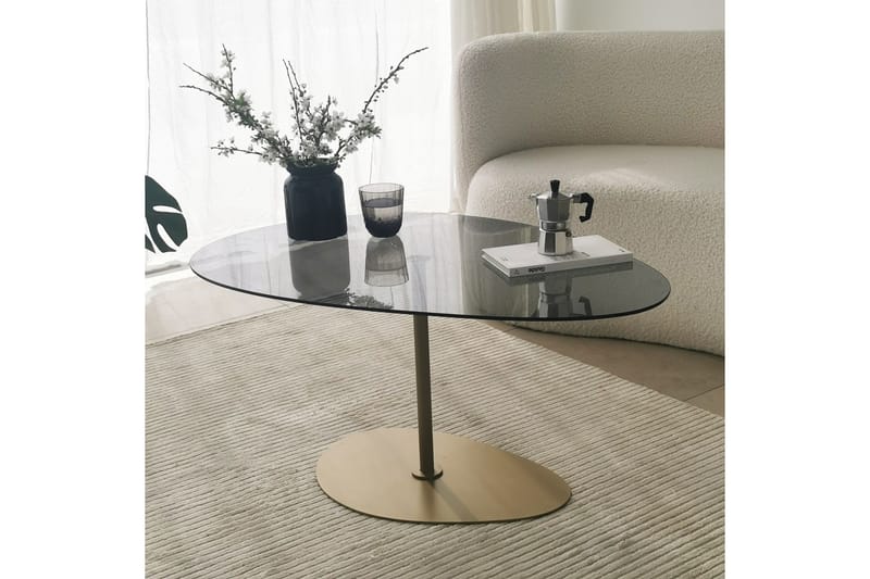 Svanabyn 90 cm Ovalt Sofabord i Glass og Metall - Grå - Møbler - Bord - Sofabord