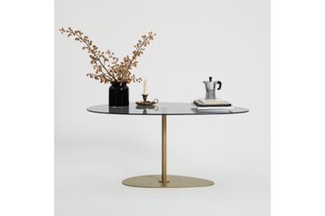 Svanabyn 90 cm Ovalt Sofabord i Glass og Metall - Grå - Møbler - Bord - Sofabord