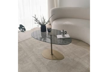 Svanabyn 90 cm Ovalt Sofabord i Glass og Metall - Grå - Møbler - Bord - Sofabord
