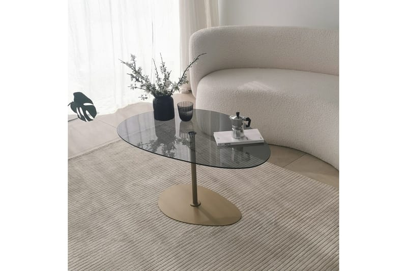 Svanabyn 90 cm Ovalt Sofabord i Glass og Metall - Grå - Møbler - Bord - Sofabord