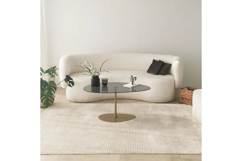 Svanabyn 90 cm Ovalt Sofabord i Glass og Metall, Grå