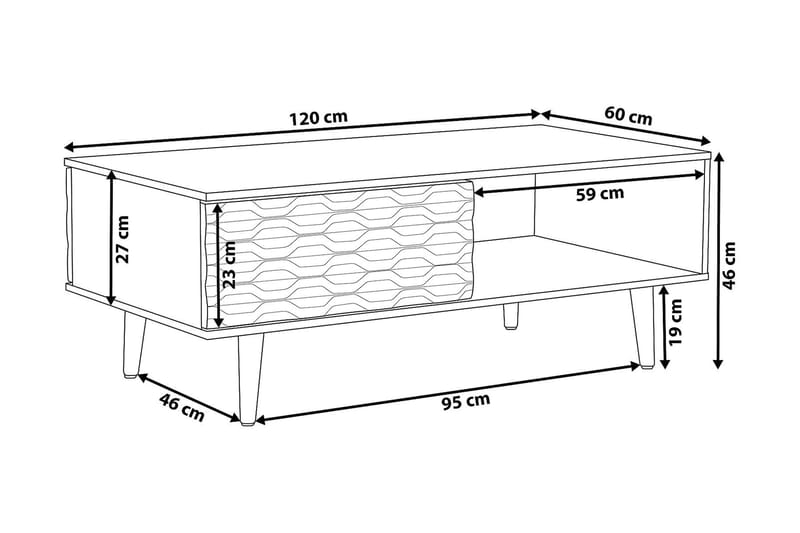 Swanea Sofabord 120 cm med Oppbevaring Skåp + Hylle - Lysebrun/Hvit - Sofabord