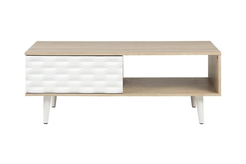 Swanea Sofabord 120 cm med Oppbevaring Skåp + Hylle - Lysebrun/Hvit - Sofabord