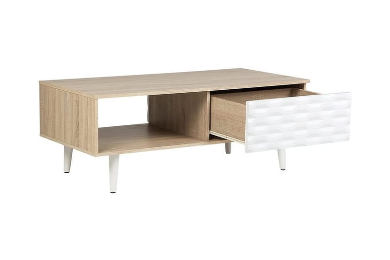 Swanea Sofabord 120 cm med Oppbevaring Skåp + Hylle - Lysebrun/Hvit - Møbler - Bord - Sofabord
