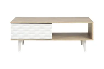 Swanea Sofabord 120 cm med Oppbevaring Skåp + Hylle - Lysebrun/Hvit - Møbler - Bord - Sofabord