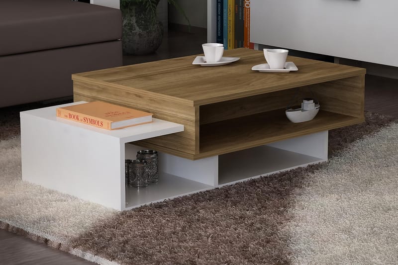 Tabate Sofabord 105 cm med Oppbevaringshyller - Hvit/Valnøttsbrun - Møbler - Bord - Sofabord