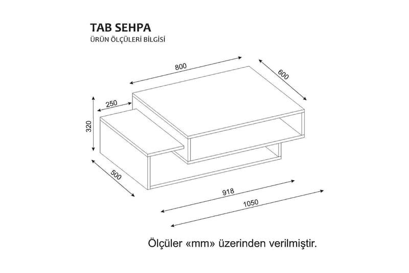 Tabate Sofabord 105 cm med Oppbevaringshyller - Hvit/Valnøttsbrun - Møbler - Bord - Sofabord