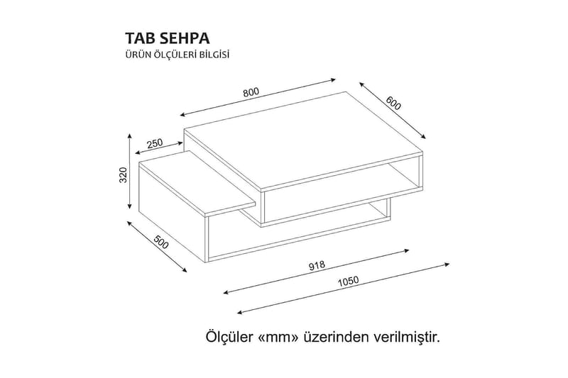 Tabate Sofabord 105 cm med Oppbevaringshyller - Hvit/Valnøttsbrun - Sofabord