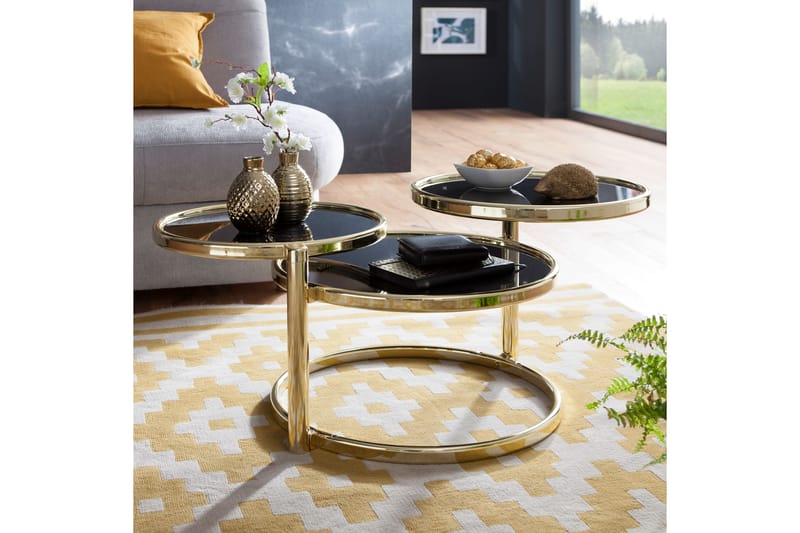 Tarwater Sofabord 58 cm med Oppbevaringshyller Rundt - Svart/Gull - Møbler - Bord - Sofabord