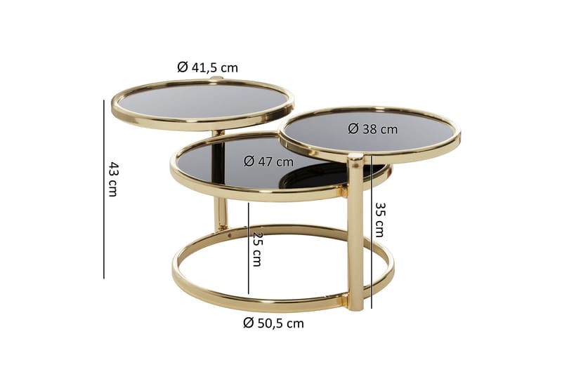 Tarwater Sofabord 58 cm med Oppbevaringshyller Rundt - Svart/Gull - Møbler - Bord - Sofabord