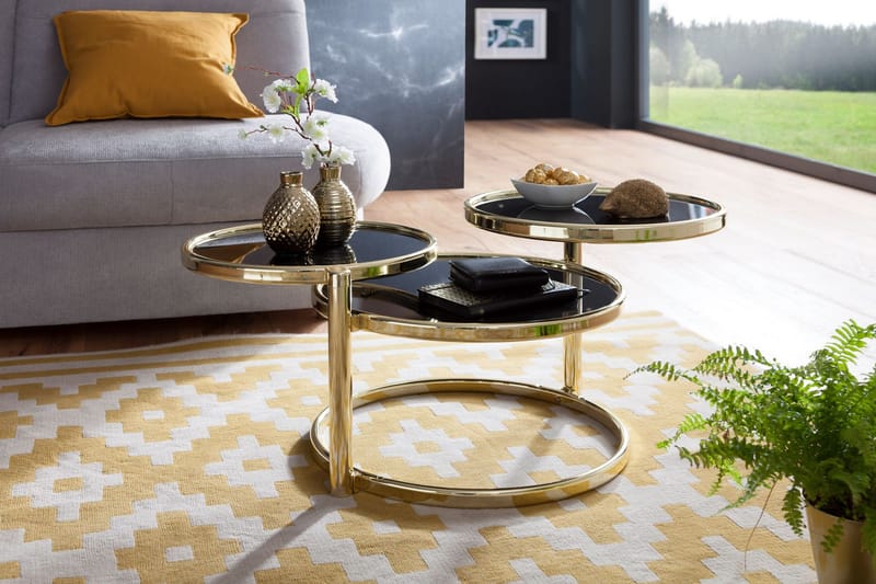 Tarwater Sofabord 58 cm med Oppbevaringshyller Rundt - Svart/Gull - Møbler - Bord - Sofabord