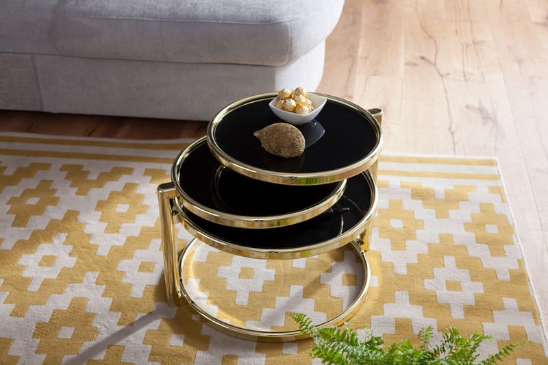 Tarwater Sofabord 58 cm med Oppbevaringshyller Rundt - Svart/Gull - Møbler - Bord - Sofabord