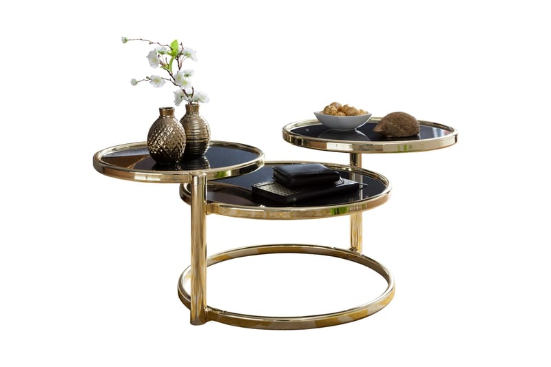 Tarwater Sofabord 58 cm med Oppbevaringshyller Rundt - Svart/Gull - Møbler - Bord - Sofabord