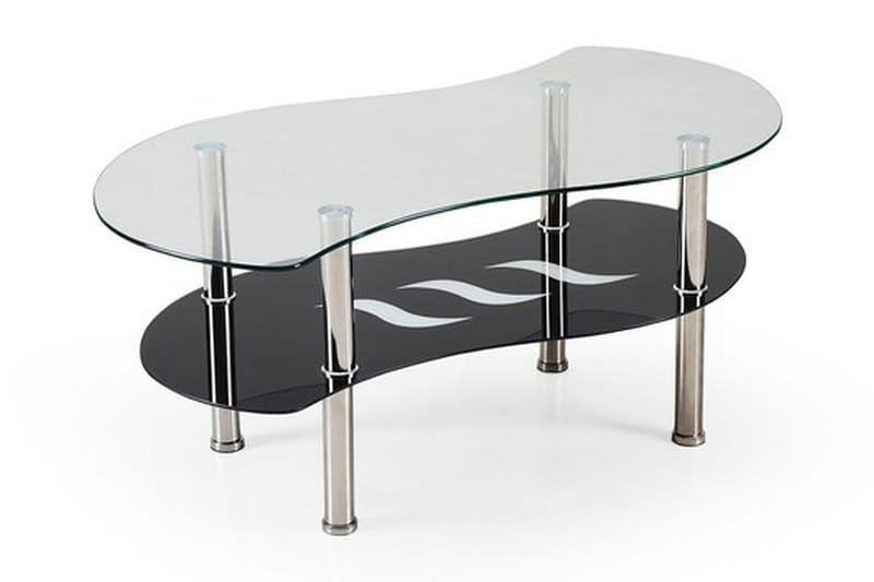 Tasman Sofabord 100 cm Ovalt med Oppbevaringshylle - Glass/Svart - Sofabord - Sammenleggbart bord - Speilbord - Sofabord med oppbevaring - Sofabord med hjul - Hev og senkbart sofabord