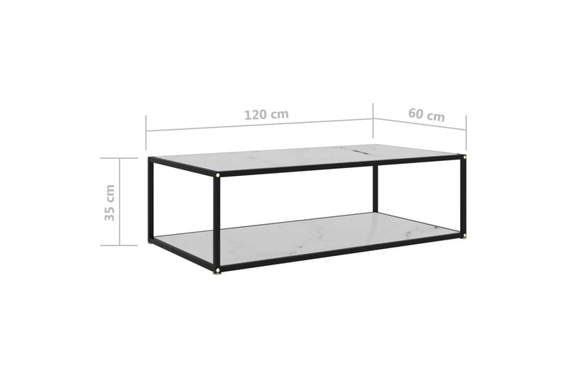 Tebord hvit 120x60x35 cm herdet glass - Hvit - Sofabord