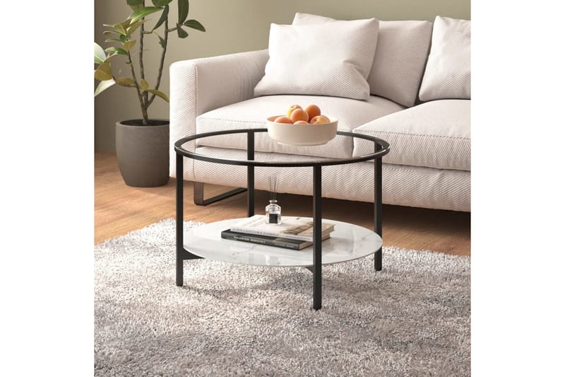Tebord svart og hvit marmor 70 cm herdet glass - Svart - Møbler - Bord - Sofabord