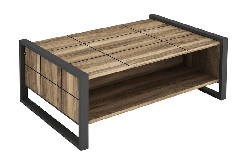 Tera Home Sofabord 94 cm med Oppbevaringshylle - Valnøttsbrun/Grå - Sofabord